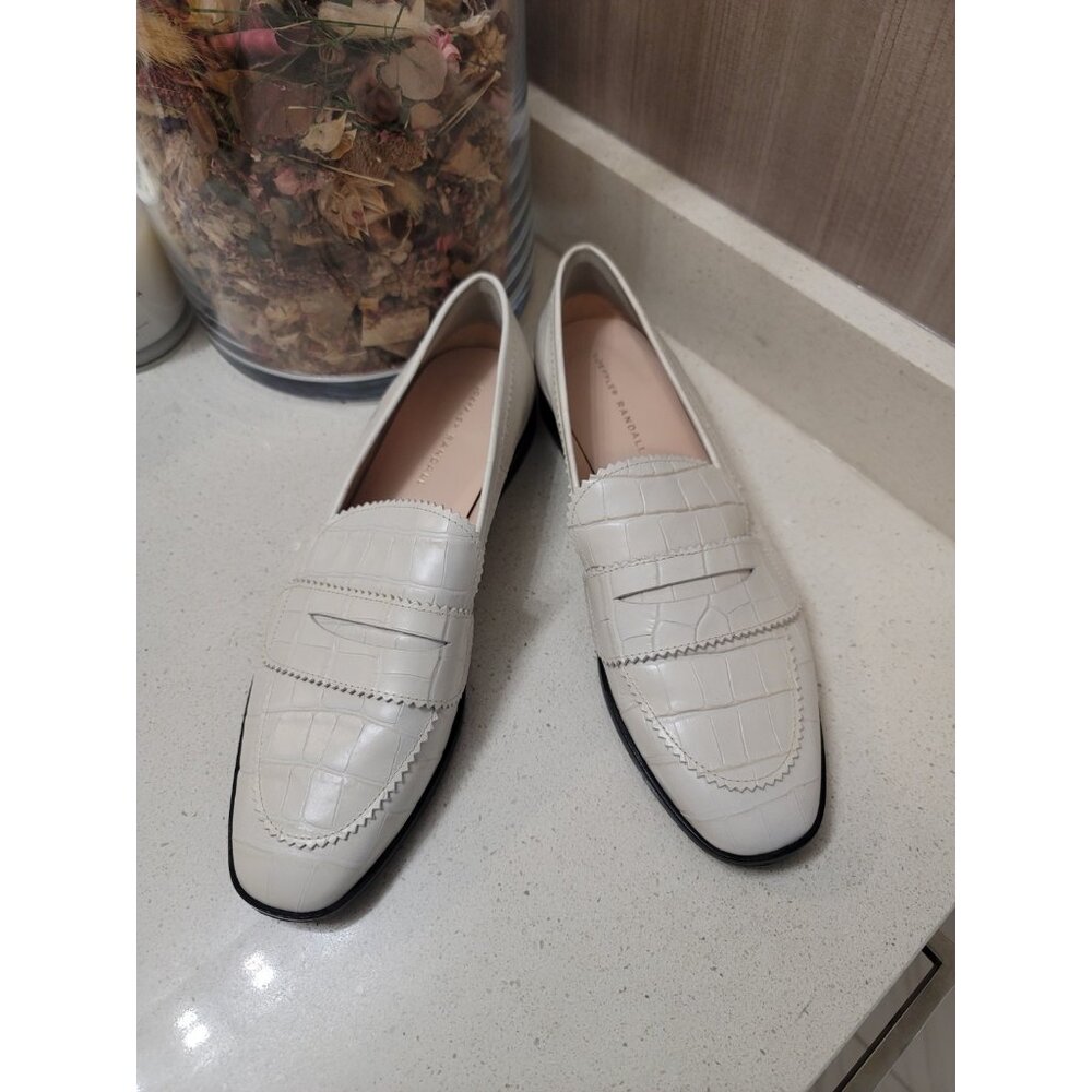 Loeffler Randall White Croc-Embossed Loafers